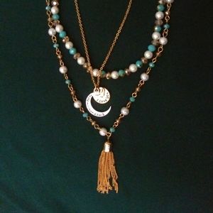 Love You to the Moon and Back. 3 Charms/3 Strand Necklace Choker Pendant